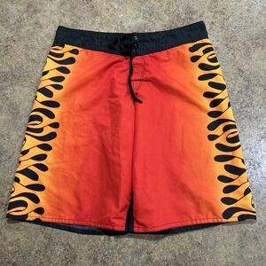 Y2K Vintage Gone South Boardshorts Flames Red Surf Swim Trunks Beach
